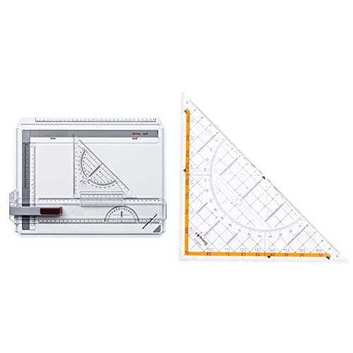 rOtring Zeichenplatte Rapid A4 & Centro-Geometrie-Dreieck mit Griff (groß, 23 cm) von rOtring