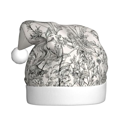 Blumenkräuter Botanische Gravur Druck Nikolausmütze für Erwachsene Frauen Männer Weihnachtsmütze für Neujahr Festliche Party Blumenkräuter Botanische Gravur Druck Nikolausmütze für Erwachsene Frauen Männer Weihnachtsmütze für Neujahr Festliche Party von rannsut