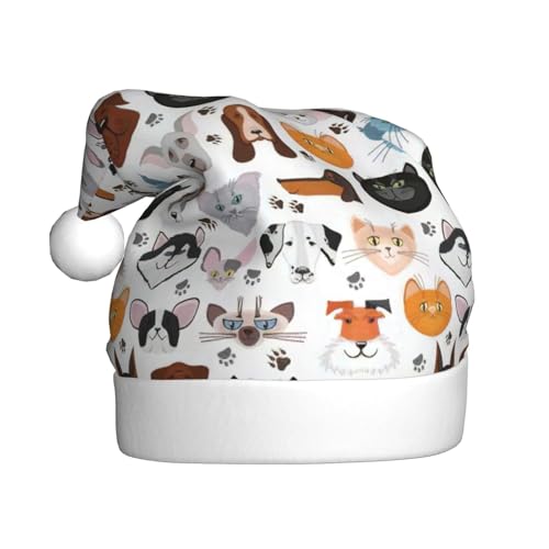 Katzen- und Hundegesichter Bulldogge Beagle Labrador Druck Nikolausmütze für Erwachsene Frauen Männer Weihnachtsmütze für Neujahr Festliche Party Katzen- und Hundegesichter Bulldogge Beagle Labrador Druck Nikolausmütze für Erwachsene Frauen Männer Weihnachtsmütze für Neujahr Festliche Party von rannsut
