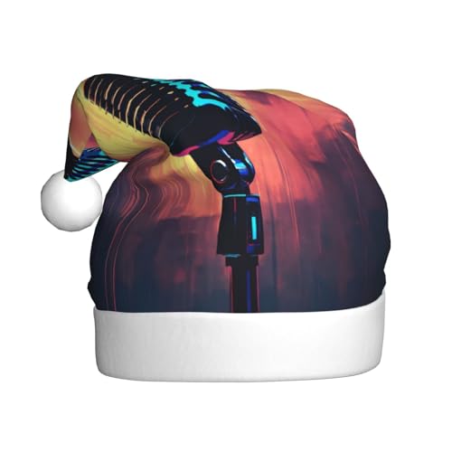 Mikrofon mit Musiknoten-Druck, Weihnachtsmannmütze für Erwachsene, Damen, Herren, Weihnachtsmütze für Neujahr, festliche Party Mikrofon mit Musiknoten-Druck, Weihnachtsmannmütze für Erwachsene, Damen, Herren, Weihnachtsmütze für Neujahr, festliche Party von rannsut
