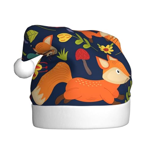 Niedliche Tier-Fuchs-Blumen-Druck Weihnachtsmannmütze für Erwachsene Frauen Männer Weihnachtsmütze für Neujahrsparty Niedliche Tier-Fuchs-Blumen-Druck Weihnachtsmannmütze für Erwachsene Frauen Männer Weihnachtsmütze für Neujahrsparty von rannsut
