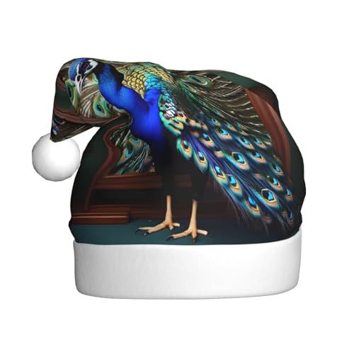 Schöne Pfauen-Bild-Druck, Weihnachtsmannmütze für Erwachsene, Damen, Herren, Weihnachtsmütze für Neujahr, festliche Party Schöne Pfauen-Bild-Druck, Weihnachtsmannmütze für Erwachsene, Damen, Herren, Weihnachtsmütze für Neujahr, festliche Party von rannsut