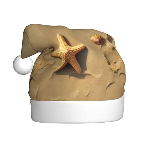 Weihnachtsmannmütze mit Seestern am Strand, für Erwachsene, Damen, Herren, Weihnachtsmütze für Neujahr, festliche Party Weihnachtsmannmütze mit Seestern am Strand, für Erwachsene, Damen, Herren, Weihnachtsmütze für Neujahr, festliche Party von rannsut
