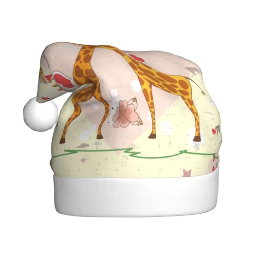 Weihnachtsmütze mit Giraffen-Herz, Blume, Schmetterling, Druck, Weihnachtsmannmütze für Erwachsene, Damen, Herren, Weihnachtsmütze für Neujahr, festliche Party Weihnachtsmütze mit Giraffen-Herz, Blume, Schmetterling, Druck, Weihnachtsmannmütze für Erwachsene, Damen, Herren, Weihnachtsmütze für Neujahr, festliche Party von rannsut