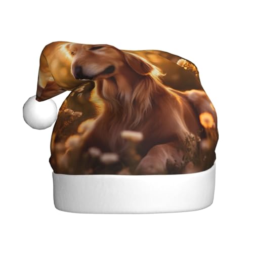 Weihnachtsmütze mit Hund und Blumendruck, für Erwachsene, Damen, Herren, Weihnachtsmütze für Neujahr, festliche Party Weihnachtsmütze mit Hund und Blumendruck, für Erwachsene, Damen, Herren, Weihnachtsmütze für Neujahr, festliche Party von rannsut