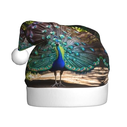 Weihnachtsmütze mit Pfauen-Aufdruck, für Erwachsene, Damen, Herren, Weihnachtsmütze für Neujahr, festliche Party Weihnachtsmütze mit Pfauen-Aufdruck, für Erwachsene, Damen, Herren, Weihnachtsmütze für Neujahr, festliche Party von rannsut