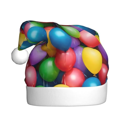 Weihnachtsmütze mit bunten Luftballons, blauer Himmel, für Erwachsene, Damen, Herren, Weihnachtsmütze für Neujahr, festliche Party von rannsut