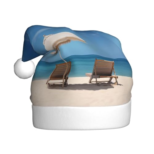 Weihnachtsmütze mit entspanntem Strandaufdruck, für Erwachsene, Damen, Herren, Weihnachtsmütze für Neujahr, festliche Party Weihnachtsmütze mit entspanntem Strandaufdruck, für Erwachsene, Damen, Herren, Weihnachtsmütze für Neujahr, festliche Party von rannsut
