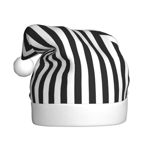 Weihnachtsmütze mit schwarz-weißem Streifendruck, für Erwachsene, Damen, Herren, Weihnachtsmütze für Neujahr, festliche Party Weihnachtsmütze mit schwarz-weißem Streifendruck, für Erwachsene, Damen, Herren, Weihnachtsmütze für Neujahr, festliche Party von rannsut