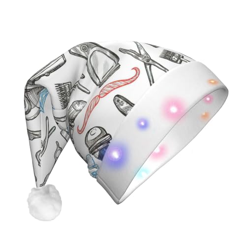 rannsut Barber Shop Monochrom-Stil LED-Weihnachtsmütze Dekorationen Unisex Hut Festival Cosplay Xmas Party Supplies von rannsut