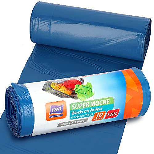 RAVI Müllbeutel, 140L, 10 Stück, blau, Säcke aus LDPE-Folie, Schwerlast Beutel, reißfeste Abfallsäcke, Müllsäcke für Küche, Garage RAVI Müllbeutel, 140L, 10 Stück, blau, Säcke aus LDPE-Folie, Schwerlast Beutel, reißfeste Abfallsäcke, Müllsäcke für Küche, Garage von ravi simple solutions