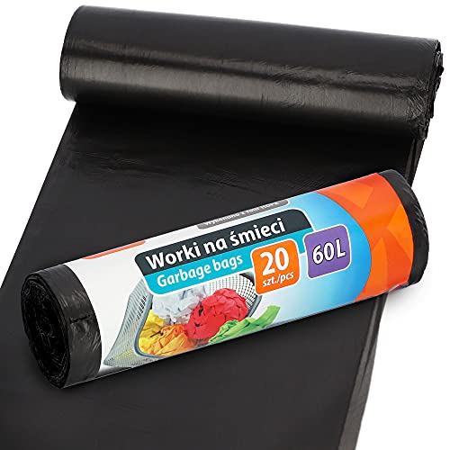 RAVI Müllbeutel, 60L, 20 Stück, Schwerlast Beutel, reißfeste Abfallsäcke, Säcke aus resistenter HDPE-Folie, Müllsäcke für Küche, Garage, Abfallbeutel aus wasserresistenter Folie, schwarz RAVI Müllbeutel, 60L, 20 Stück, Schwerlast Beutel, reißfeste Abfallsäcke, Säcke aus resistenter HDPE-Folie, Müllsäcke für Küche, Garage, Abfallbeutel aus wasserresistenter Folie, schwarz von ravi simple solutions