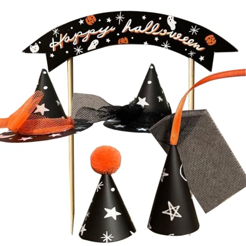 11 Stück Halloween-Kuchendekoration, schwarz, Happy Halloween, Banner, Tortenaufsatz, Geist, Kuchendekoration, Hexenhut mit orangefarbenen Spitzen, Sternen, Kürbis, Kuchendekoration für Spukhaus, 11 Stück Halloween-Kuchendekoration, schwarz, Happy Halloween, Banner, Tortenaufsatz, Geist, Kuchendekoration, Hexenhut mit orangefarbenen Spitzen, Sternen, Kürbis, Kuchendekoration für Spukhaus, von realideas