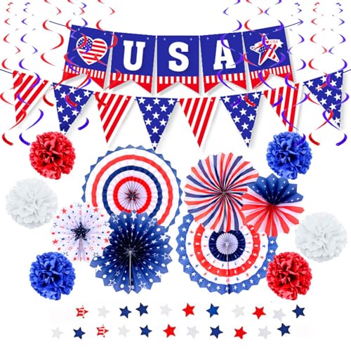 4. Juli Patriotisches Partydekorationsset - Rot Weiß Blau Papierfächer Pom Poms Blumen USA Wimpelkette Stern Luftschlangen Hängende Wirbel Unabhängigkeitstag Party Dekor 4. Juli Patriotisches Partydekorationsset - Rot Weiß Blau Papierfächer Pom Poms Blumen USA Wimpelkette Stern Luftschlangen Hängende Wirbel Unabhängigkeitstag Party Dekor von realideas