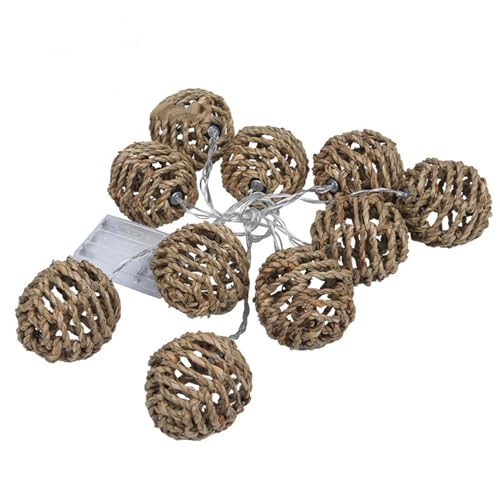 Rattan-Kugel-Lichterkette, dekorative Laternen-Lichterkette – Seegras-Rattan-Draht-Kugel-Laternen-Lichterkette, 10 Lichter für drinnen und draußen, Terrassen-Lichterkette für Zuhause, Pergola, Veranda Rattan-Kugel-Lichterkette, dekorative Laternen-Lichterkette – Seegras-Rattan-Draht-Kugel-Laternen-Lichterkette, 10 Lichter für drinnen und draußen, Terrassen-Lichterkette für Zuhause, Pergola, Veranda von realideas
