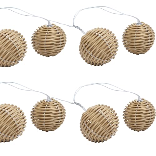 realideas Dekorative Laterne, Kugel, Rattan, Weidenkugel-Lichterkette, 10 Lichter mit Rattan-Drahtkugel-Stil, Globus-Rattan-Kugel, für Innen- und Außenbereich, Terrasse, Lichterkette für Zuhause von realideas