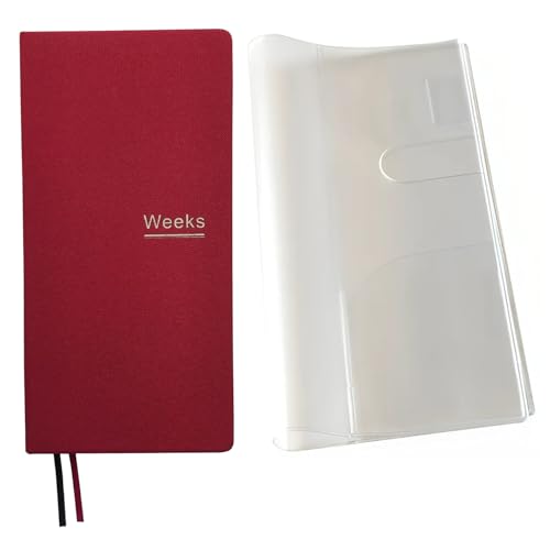 Undatierter Wochenplaner, Notizbuch, Taschen-Organizer, Terminbuch, Tagebuch, Notizbuch, A6, Wochenplan-Notizblock (Rot mit Einband) von receip