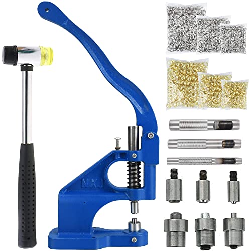 Handpresse, Ösen, Maschine, Planen, Ösen, Werkzeugset, robuste Ösenpresse mit Lochwerkzeug, Gummihammer, 3 Stanzformen (#0#2#4), 3000 Stück, silberfarben/goldene Ösen (1/4 3/8 1/2 Zoll) von redder