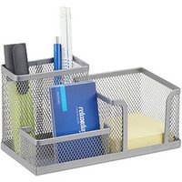 relaxdays Schreibtisch-Organizer silber Metall 3 Fächer 18,5 x 9,5 x 10,0 cm von RELAXDAYS