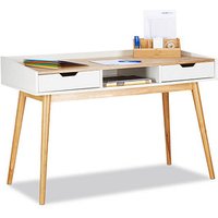 relaxdays Schreibtisch weiß rechteckig, 4-Fuß-Gestell braun 120,0 x 55,0 cm von RELAXDAYS