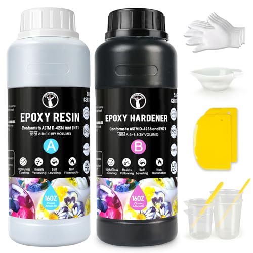 ResinAngel 1000ml / 32oz Epoxidharz-Set – Einfach zu mischendes 1:1 kristallklares Epoxidharz, selbstnivellierend, ohne Blasenbildung, vergilbungsfrei, Schmuckherstellung, Holz & Harzformen von resinangel