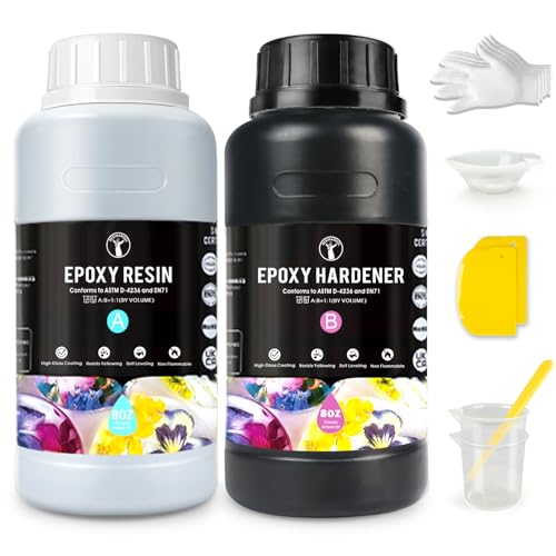 ResinAngel 500ml / 16oz Epoxidharz-Set – Einfach zu mischendes 1:1 kristallklares Epoxidharz, selbstnivellierend, vergilbungsfrei, Gießharz für Kunsthandwerk, Schmuckherstellung, Harzformen von resinangel