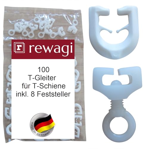 rewagi 100 T-Gleiter, Gardinenhaken & 8 Feststeller für T-Schienen, Überklipshaken, Faltenhaken - weiß rewagi 100 T-Gleiter, Gardinenhaken & 8 Feststeller für T-Schienen, Überklipshaken, Faltenhaken - weiß von rewagi