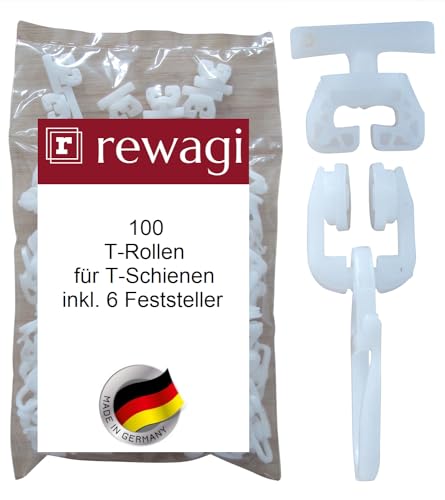 rewagi 100 T-Rollen mit Faltenhaken - inkl. 6 Feststeller - Zubehör für T-Schienen, Wohnmobil, Gardinenröllchen rewagi 100 T-Rollen mit Faltenhaken - inkl. 6 Feststeller - Zubehör für T-Schienen, Wohnmobil, Gardinenröllchen von rewagi