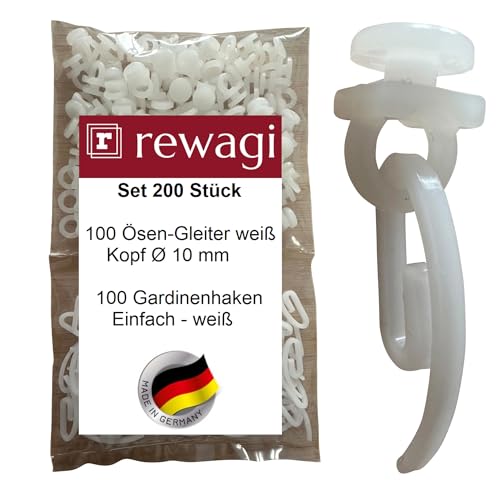 rewagi Set - 100 Ösen-Gleiter ZAT & 100 Gardinenhaken, Überklipshaken, Faltenhaken für Gardinenschien rewagi Set - 100 Ösen-Gleiter ZAT & 100 Gardinenhaken, Überklipshaken, Faltenhaken für Gardinenschien von rewagi