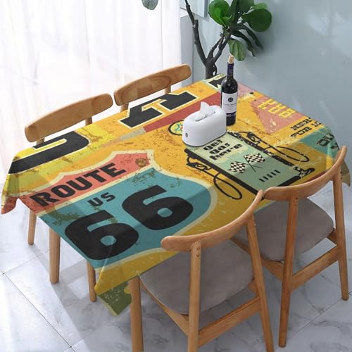 Garten Tischdecken Rechteckig, Route 66 Straßenschild,Fleckschutz Wasserdicht Tischtuch für Draußen Esszimmer,Küche,Garten,Party,Hochzeiten oder Haushalt 137x183cm von reyawdf