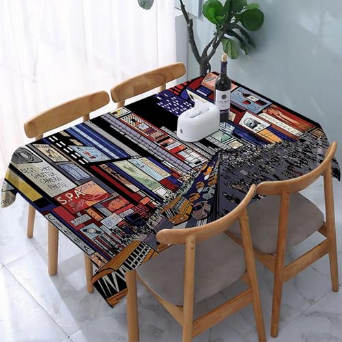 Garten Tischdecken Rechteckig,Städte der Staaten Bunte Downtown New York Illustration mit,Fleckschutz Wasserdicht Tischtuch für Draußen Esszimmer,Küche,Garten,Party,Hochzeiten oder Haushalt 137x183cm von reyawdf