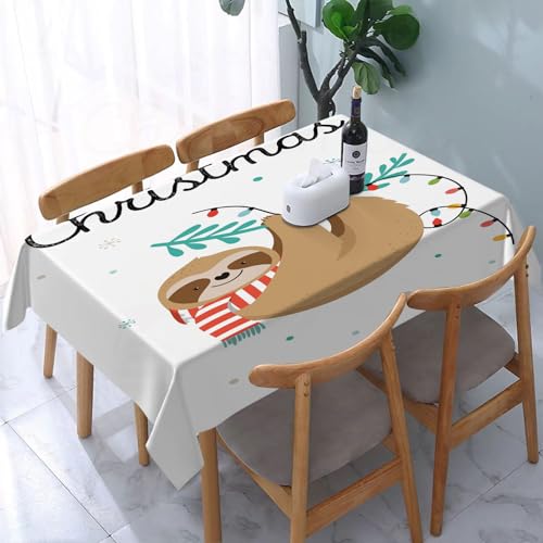 Garten Tischdecken Rechteckig,Süße Faule Faultiere, lustige Frohe Weihnachten,Fleckschutz Wasserdicht Tischtuch für Draußen Esszimmer,Küche,Garten,Party,Hochzeiten oder Haushalt 137x183cm von reyawdf