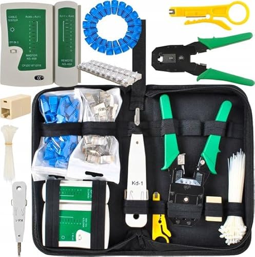 Rheme Netzwerk Tester Set, Kabeltester, Crimpzange, Stripper, LSA Zange für UTP/FTP/STP RJ45/RJ11, mit Etui von rheme