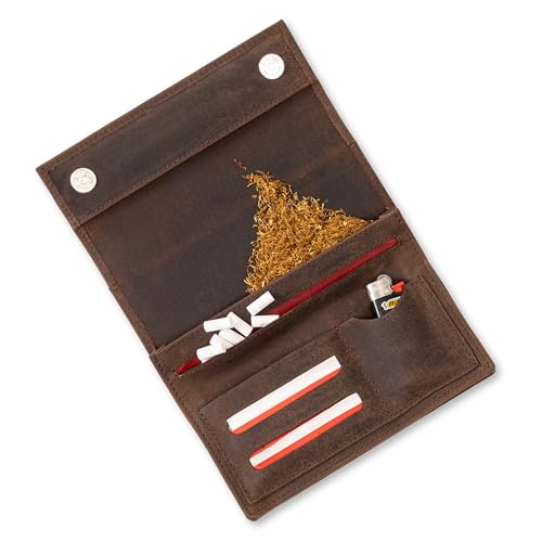 richhoff Tabaktasche aus Premium Leder - Tabakbeutel mit Magnetverschluss -Drehertasche mit Extra Double-Paper- & Filter- & Feuerzeugfach - Tabak Beutel - (Schwarz) (Vintage Braun) von richhoff