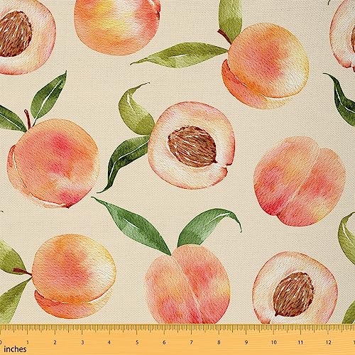 Pinker Pfirsich-Polsterstoff pro Yard, Aquarell-Sommerfrüchte, dekorativer Stoff für Polstermöbel und DIY, niedliche Pfirsiche, Handzeichnung, wasserdichter Outdoor-Stoff, Heimakzente, 3 Meter von richhome