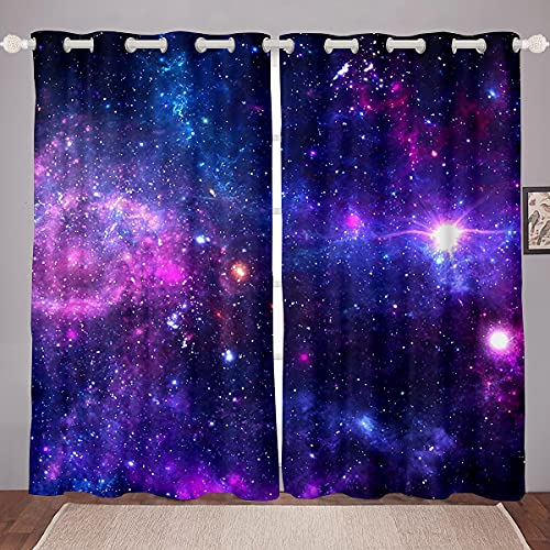 richhome Galaxy-Serie Fenstervorhang 183x117cm, Mystery Outer Space Twinkling Stars Nebula Vorhänge für Kinder Mädchen Gedrucktes, Gardine 2er-Set Fenster Vorhänge,Schwarz von richhome