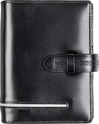 rido/idé 706708690 Zeitplansysteme/Ringbuchkalender/Timer Timing (7,6 x 12,7 cm, Leder-Ringbuch, mit Applikation, mit Lasche, 6-Ring-Kipphebelmechanik, ohne Kalendarium) schwarz von rido/idé