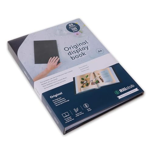 rillstab original A4 Präsentationsmappe für Schule & Projekt - Sichtbuch & Präsentationsbuch – 60 Transparente Hüllen - Dokumente Organisieren ohne Lochen- Schwarz, 99464 von rillstab original