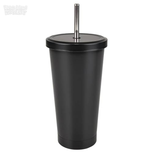 Doppelwandiger Becher, 500 ml, schwarz, matt, mit Deckel und Strohhalm, 1 Stück Doppelwandiger Becher, 500 ml, schwarz, matt, mit Deckel und Strohhalm, 1 Stück von rinovelty