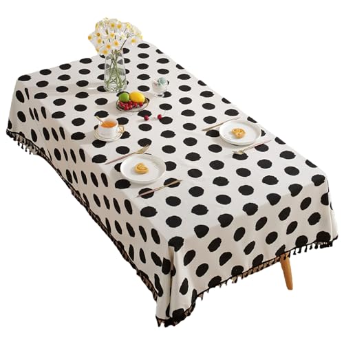 Baumwolle Leinen Tischdecke Tischtuch für Rechteck-Tisch Waschbar Tischwäsche mit Quaste Schwarz Punkte,140 x 180 cm Baumwolle Leinen Tischdecke Tischtuch für Rechteck-Tisch Waschbar Tischwäsche mit Quaste Schwarz Punkte,140 x 180 cm von rismart