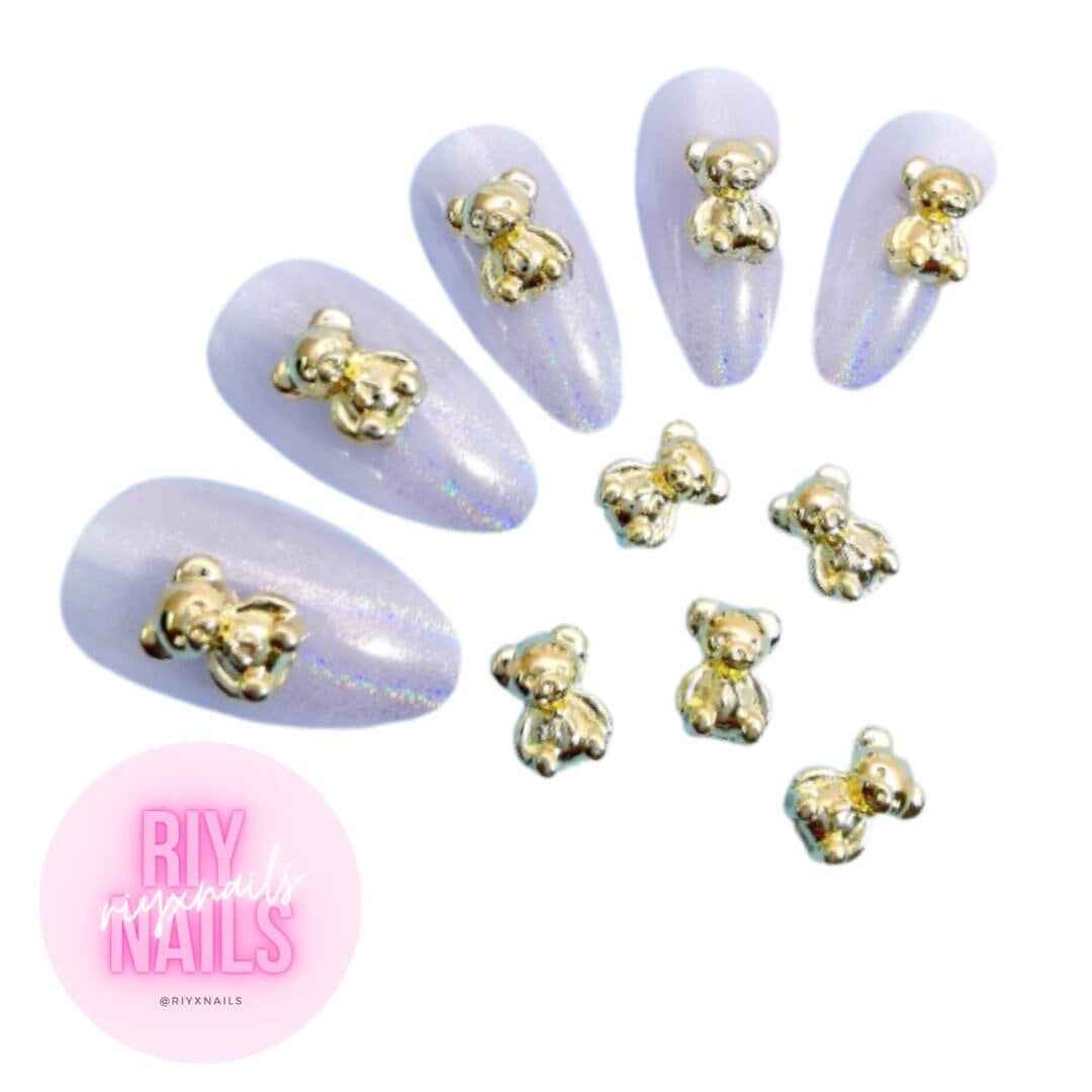 5 Stück Gold 3D Teddybär Nail Art Charm Riynails von riynails