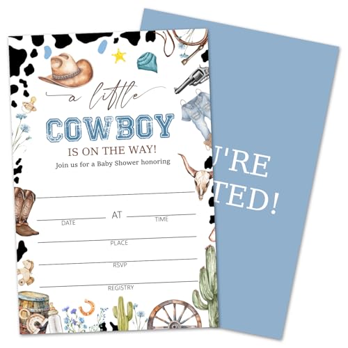 rizotus Babyparty-Einladungen für Mädchen und Jungen, Western-Cowboy-Enthüllung, Party-Einladungen, 25 Karten mit Umschlägen, Schwangerschaftsankündigung, Party-Dekorationen, Zubehör, 12 Stück rizotus Babyparty-Einladungen für Mädchen und Jungen, Western-Cowboy-Enthüllung, Party-Einladungen, 25 Karten mit Umschlägen, Schwangerschaftsankündigung, Party-Dekorationen, Zubehör, 12 Stück von rizotus