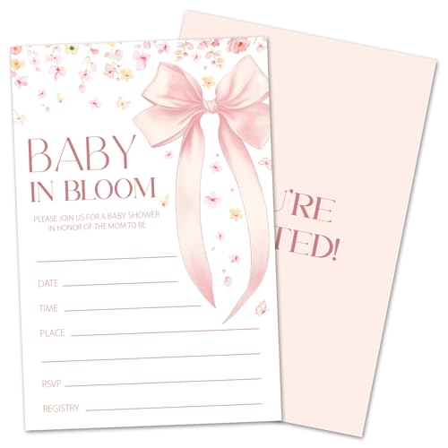 rizotus Babyparty-Einladungen für Mädchen und Jungen, rosa Schleife und Blumen, enthüllt Party-Einladungen, 25 Karten mit Umschlägen, Schwangerschaftsankündigung, Party-Dekorationen, Zubehör -06 rizotus Babyparty-Einladungen für Mädchen und Jungen, rosa Schleife und Blumen, enthüllt Party-Einladungen, 25 Karten mit Umschlägen, Schwangerschaftsankündigung, Party-Dekorationen, Zubehör -06 von rizotus