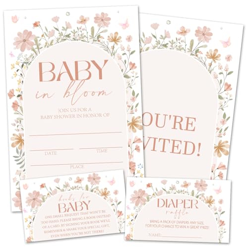 rizotus Einladungskarten für Babypartys mit Blumenmuster, für Mädchen und Jungen, grünes Blatt, mit Umschlägen, inklusive Buchanfragekarten und Windel-Tickets, Partyzubehör, 25 Stück rizotus Einladungskarten für Babypartys mit Blumenmuster, für Mädchen und Jungen, grünes Blatt, mit Umschlägen, inklusive Buchanfragekarten und Windel-Tickets, Partyzubehör, 25 Stück von rizotus