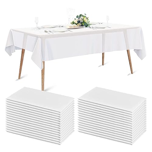 rngwaper Tischdecke Einweg 20pcs, Wasserdicht Tischabdeckung mit PE-Film Einweg Tischbezug aus Vliesstoffe Weiß Tischtücher für Hochzeit, Party, Geburtstag (140 x 200cm) von rngwaper