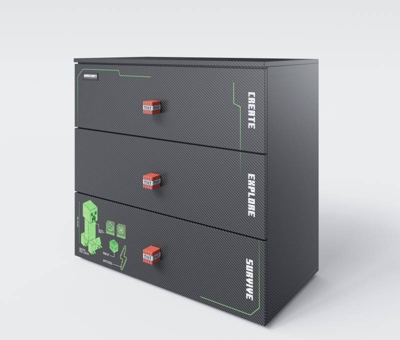 Roba Kommode »Minecraft« mit 3 Schubladen und LED-Beleuchtung - 80x39,5x77,1cm - schwarz - Holz / Holz von roba