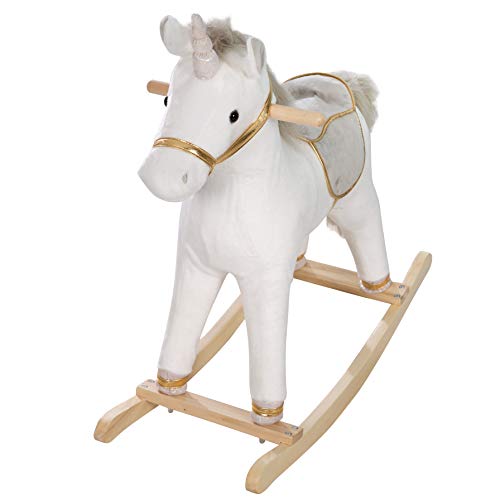 roba Schaukeleinhorn, gepolstert,Sattel und Zaumzeug in grau/gold, 63x31x73 cm, ab 24 Monate, Einhorn von roba