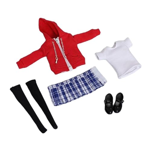 rockible 1/12 Maßstab Figur Kleidung Set Puppe Uniform Kits Rock Reißverschluss Hoodie für Schlafzimmer, Roter Mantel von rockible