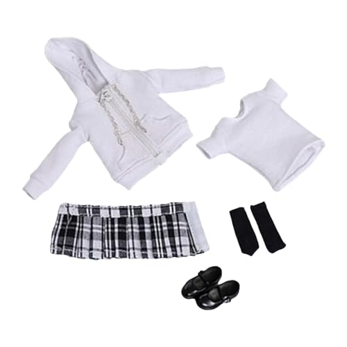 rockible 1/12 Maßstab Figur Kleidung Set Puppe Uniform Kits Rock Reißverschluss Hoodie für Schlafzimmer, Weißer Mantel von rockible