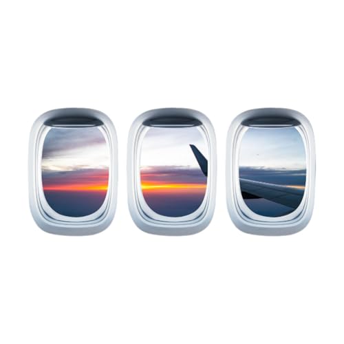 rockible 3X Flugzeugfenster-Wandaufkleber, PVC-Tapete für Schule und Zuhause, vielseitige Anwendung, Tagesanbruch von rockible